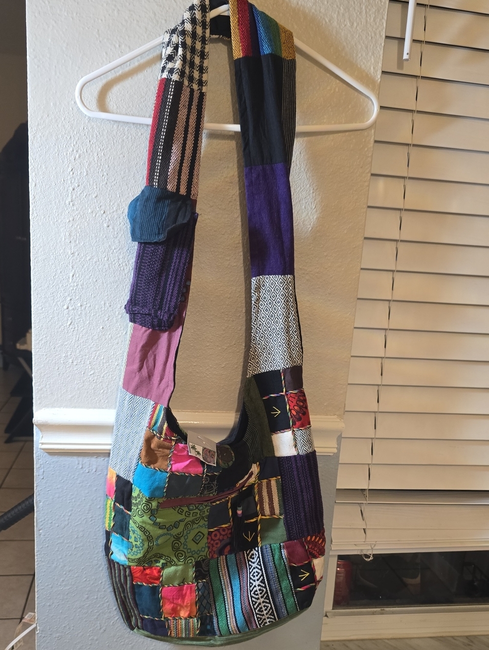 India Boutique Black Patch Detail Crossbody Bag with Multicolor Accents